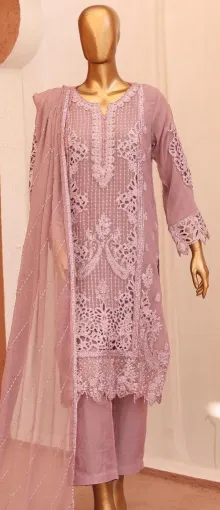 Pakistani Original Nau Bahar Luxury Chiffon Stitched 3Pcs _ Mauve 