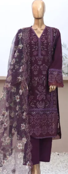 Pakistani Original Nau Bahar Luxury Chiffon Stitched 3Pcs _ Deep Purple 