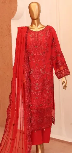 Pakistani Original Nau Bahar Luxury Chiffon Stitched 3Pcs _ Maroon 