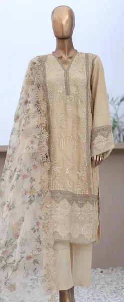 Pakistani Original Nau Bahar Luxury Chiffon Stitched 3Pcs _ Golden 