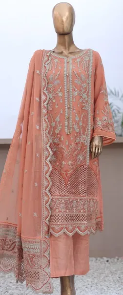 Pakistani Original Nau Bahar Luxury Chiffon Stitched 3Pcs _ Coral 