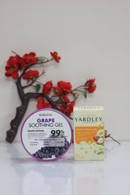 Koelcia Grape Soothing gel 99% 300g + Yardley London Shea Buttermilk Moisturizing Bath Bar 120g (combo)