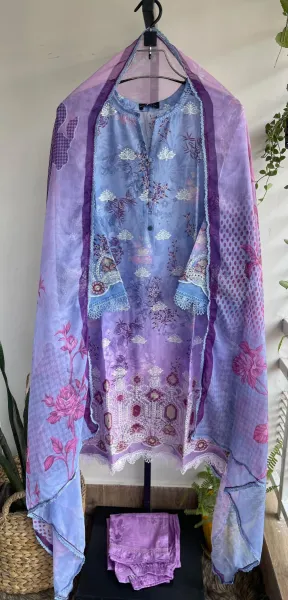 Pakistani Original Sadabahar Lawn Stitched 3Pcs _ Lavender
