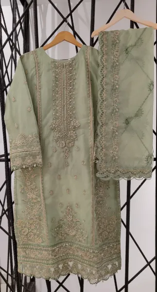 Pakistani Original Sadabahar Luxury Organza Stitched 3 Pcs _ Mint 