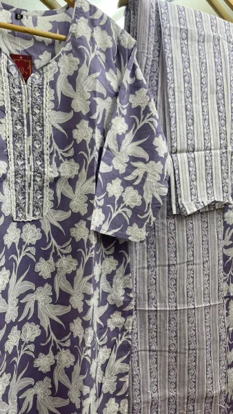 Original Indian Jaipuri Stitched 3pcs _ Light Lavender 