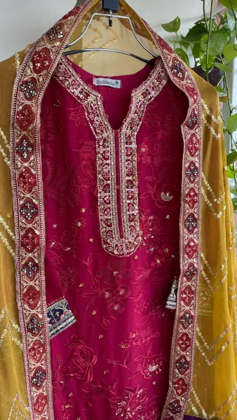 Pakistani Stitched Luxury Chiffon Fancy 3Pcs _ Maroon 