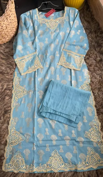 Pakistani Original Sahiba's Stitched Cotton 2Pcs_ Firozi 