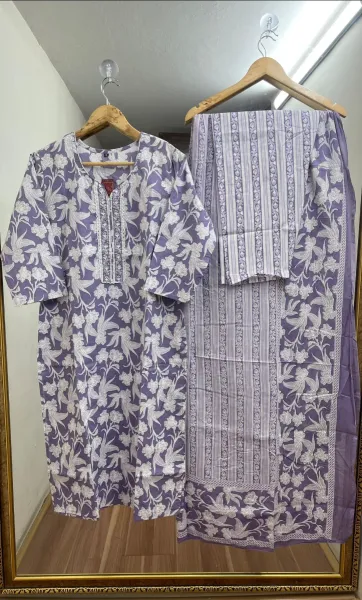 Original Indian Jaipuri Stitched 3pcs _ Light Lavender 