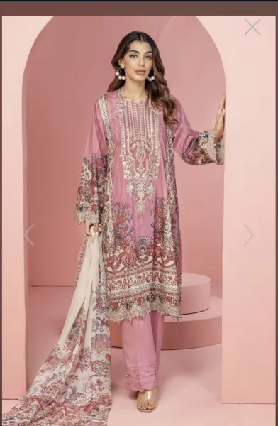 Pakistani Original Khaadi Stitched 3Pcs_ Pink 