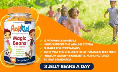 ActiKid Magic Beans Multi-Vitamin 90x Orange Flavour For 4+ Years