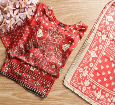 Pakistani Original Stitched Silk Co-ords 2 Pcs _ Rust 