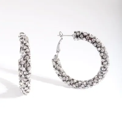 Lovisa 30 mm Cupchain Gunmetal Diamente Hoop Ring