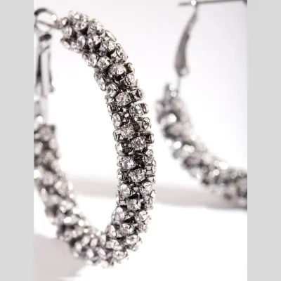 Lovisa 30 mm Cupchain Gunmetal Diamente Hoop Ring