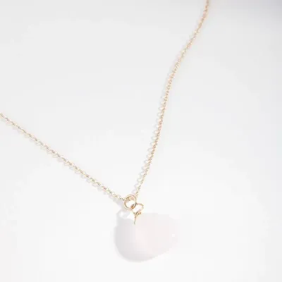 Gold Rose Quartz Semi-Precious Tear Drop Pendant Necklace