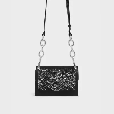 Charles&Keith Eyelet Embossed Sequin Push Lock Clutch