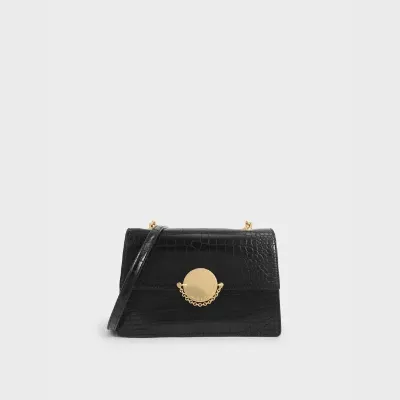 Charles & Keith Croc-Effect Chain Link Crossbody Bag