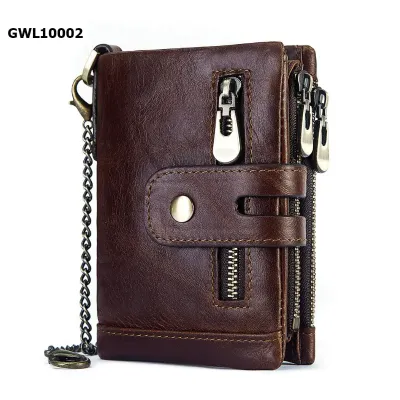 Rfid Short Card Cowhide Leather Wallet
