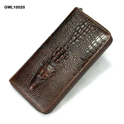 Genuine Leather Crocodile Print Long Wallet