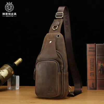 European style genuine leather retro leather chest bag
