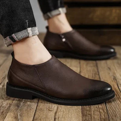 English style leather with zipper shoes