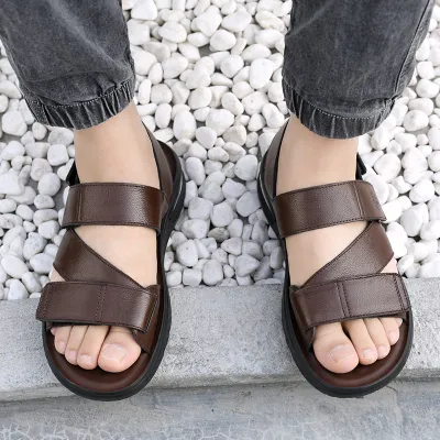  GENUINE LEATHER SUMMER MEN'S NON-SLIP SOFT SOLE SANDALS 