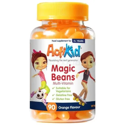 ActiKid Magic Beans Multi-Vitamin 90x Orange Flavour For 4+ Years	