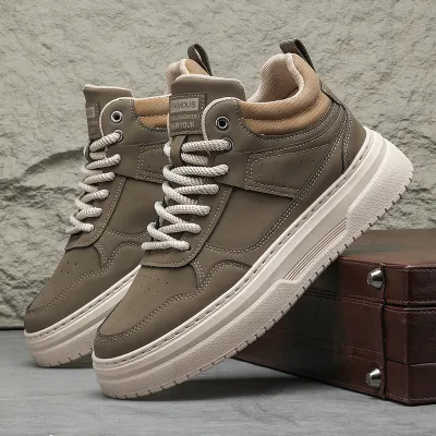 Leather Stitching Heightening Sneakers 