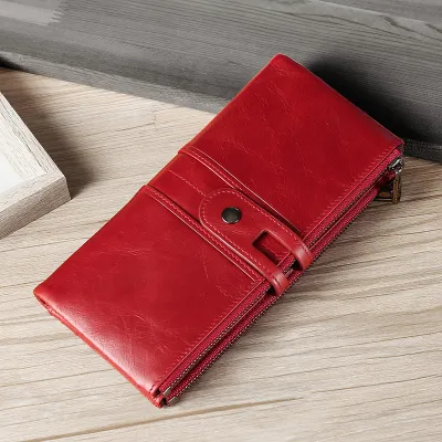 Retro Waxed Leather Long Wallet