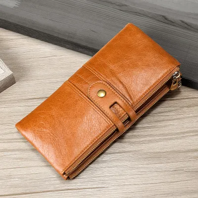 Retro Waxed Leather Long Wallet