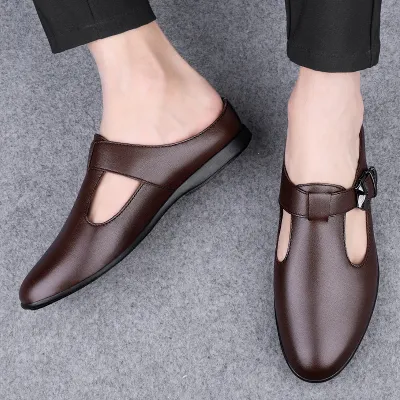 Retro British Style Half-Slip Men's Leather Shoes