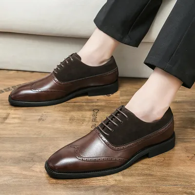 Men's Low-Top Stitching Leather Shoes