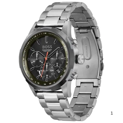 Hugo Boss Grey Steel Olive Green Dial Solar-Chronograph Men's Watch 