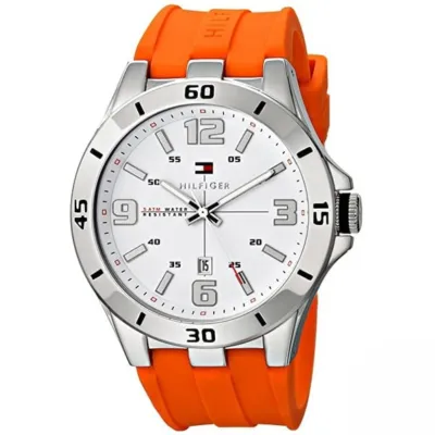Tommy Hilfiger White Dial Orange Silicone Men's Watch 