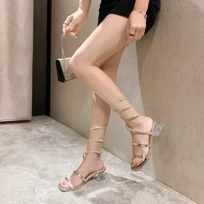 FAIRY STYLE, FASHIONABLE RHINESTONE THICK HEEL, SNAKE-SHAPED SHOES