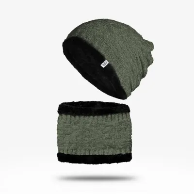 Beanie Hat & Scarf Set - Army Green