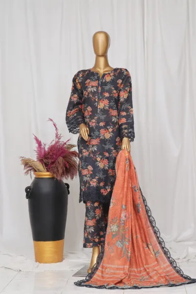 Pakistani Original Sadabahar Khaddar Stitched 3Pcs_ Deep Sea Blue 