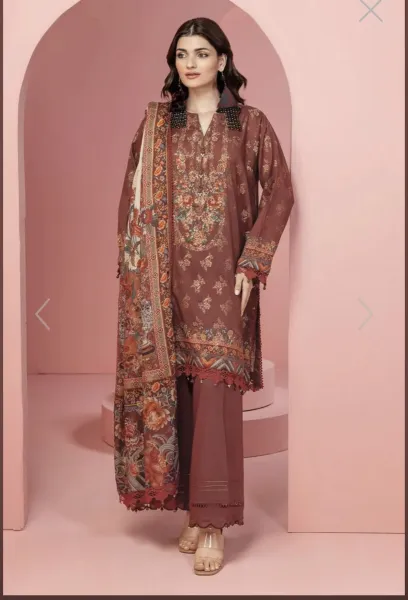 Pakistani Original Khaadi Stitched 3Pcs_ Maroon 