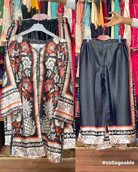 Pakistani Original Stitched Silk Co-ords 2 Pcs _ Black 