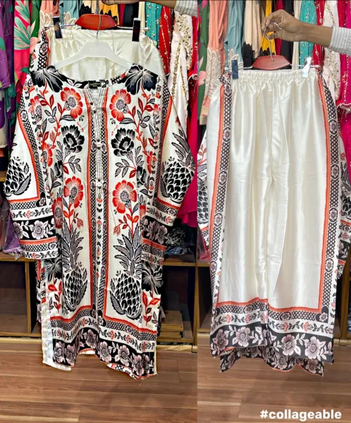 Pakistani Original Stitched Silk Co-ords 2 Pcs _ Off White 